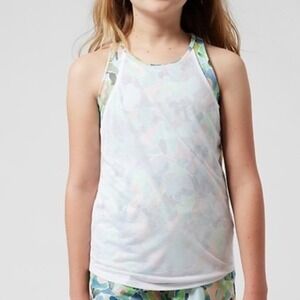 Athleta Girl Perfect Pair Tank Kids XL 14 White Green Floral Camo Layered Top